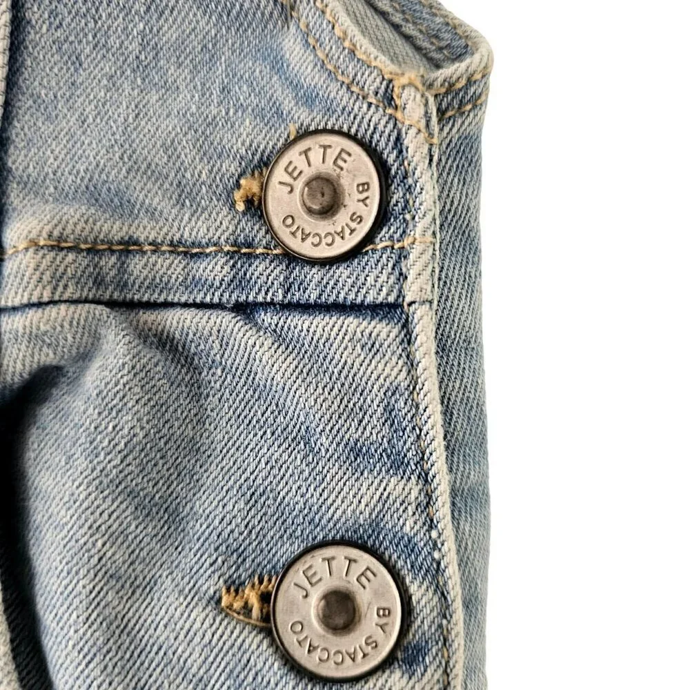 Jette Kids Denim Shorts Bib Overalls Girls 7/8 Cotton Stretch Lightwash Unicorn